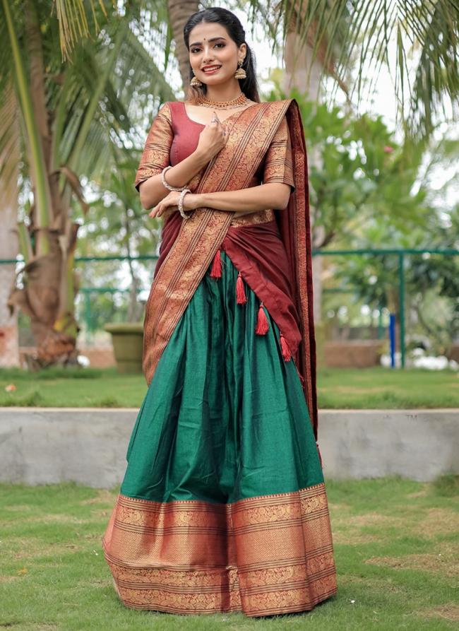 Narayan Pet Cotton Green Festival Wear Weaving Work Readymade Lehenga Choli